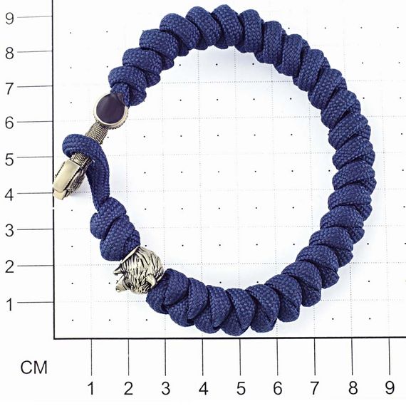 Браслет из синего паракорда с молотом Тора Мьёльнир и медведем из мельхиора, фото 4