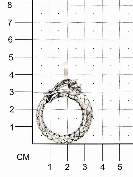 Подвеска Уроборос без плавника из мельхиора, на размерной сетке