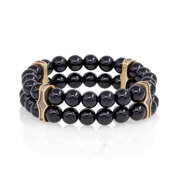 Всевидящее Око - двойной браслет с шармами из бронзы с черным кварцем 8 мм, вид 2