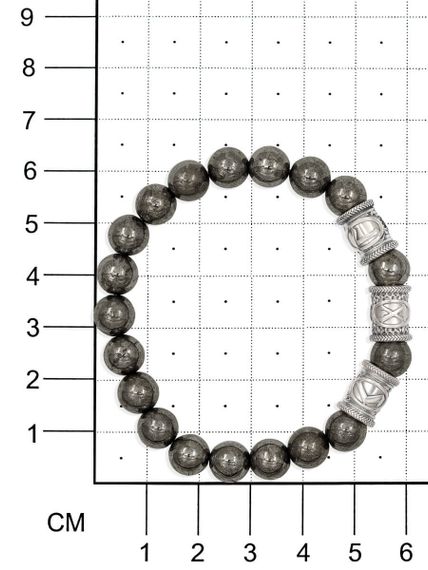 Браслет из натурального пирита с рунами Кеназ, Гебо, Лагуз - Женская привлекательность на размерной сетке