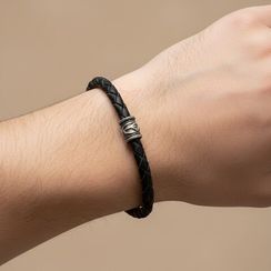 Браслет гайтан из натуральной кожи с руной Альгиз мельхиор