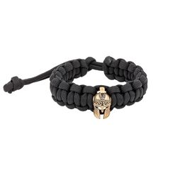 Браслет с шармом Спартанский шлем из бронзы - чёрный паракорд