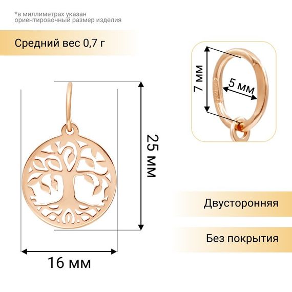 Древо жизни малое подвеска из золота инфографика размер