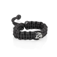 Браслет из чёрного паракорда с шармом Тигр из серебра 925