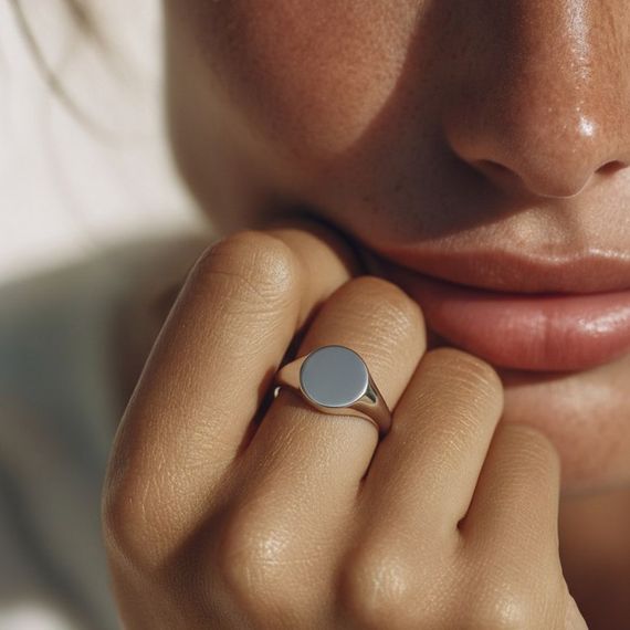 Кольцо Круг под гравировку из серебра 925 пробы, живое фото 1