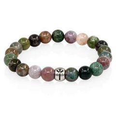 Браслет из натуральной яшмы зелёной с руной Альгиз из серебра 925 пробы - Защищённость