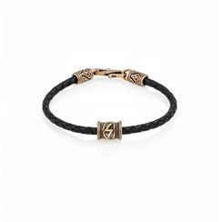 Браслет гайтан из натуральной кожи с руной Соулу бронза