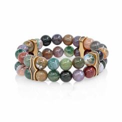 Всевидящее Око - двойной браслет с шармами из бронзы с зеленой яшмой 8 мм