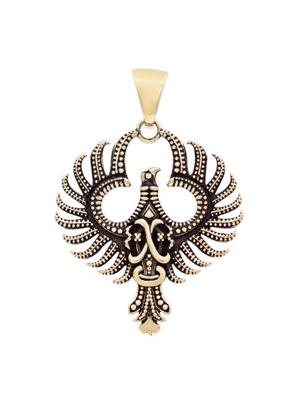 Подвеска двусторонняя Феникс птица из бронзы, вид сзади