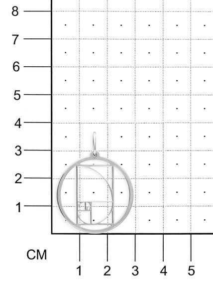 Фото подвески золотое сечение в круге из серебра, на размерной сетке.
