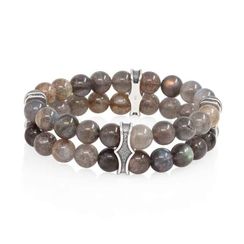 Двойной браслет из лабрадора 8 мм с шармами из серебра