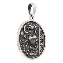 Подвеска Корабль и дракон - кулон из серебра 925 пробы