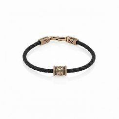 Браслет гайтан из натуральной кожи с руной Альгиз бронза