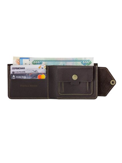 Фото компактного портмоне Всевидящее Око из коричневой кожи, с наполнением.