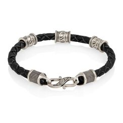 Браслет гайтан черный 5 мм с тремя рунами Феху Мельхиор