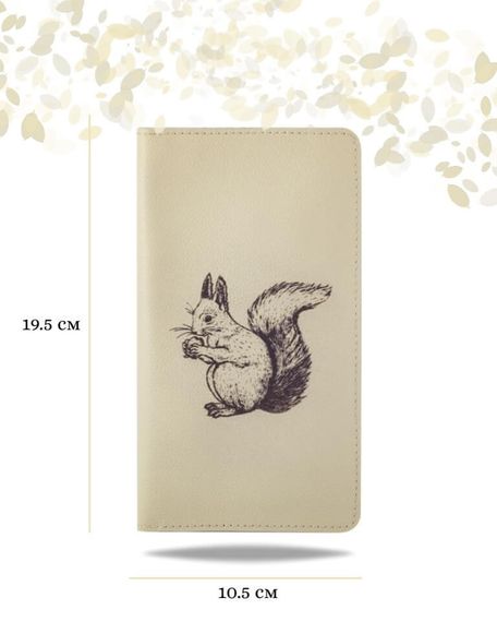 Фото функционального кошелька Белка из молочной кожи хитрый лис Инфографика Размеры