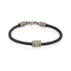 Браслет гайтан черный 3 мм с руной Феху Мельхиор