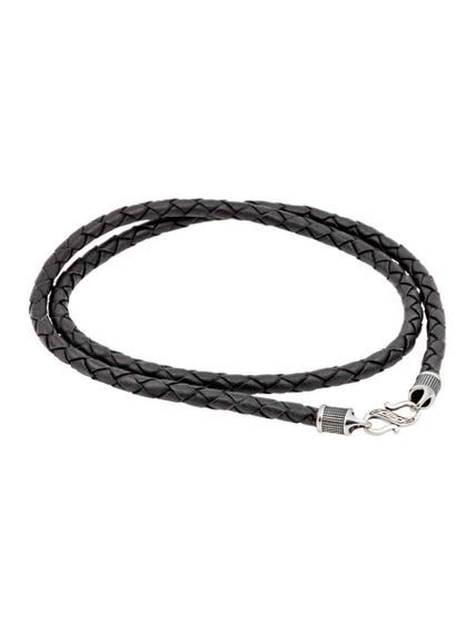 Гайтан кожаный чёрный 5 мм из серебра, вид в сложенном виде сзади