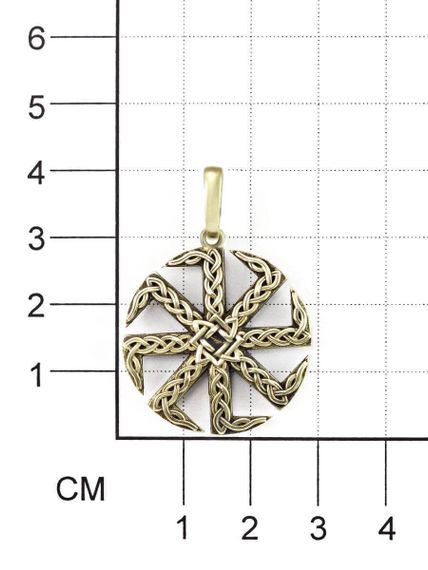 Фотография Коловрата и звезда Руси из бронзы на размерной сетке в масштабе.