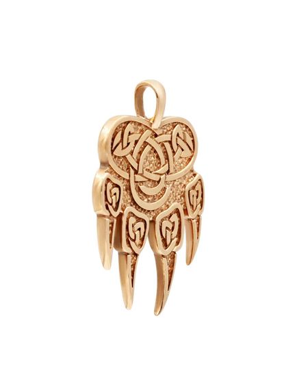 Фото подвески печать Велеса волчья лапа из серебра с позолотой, вид сбоку