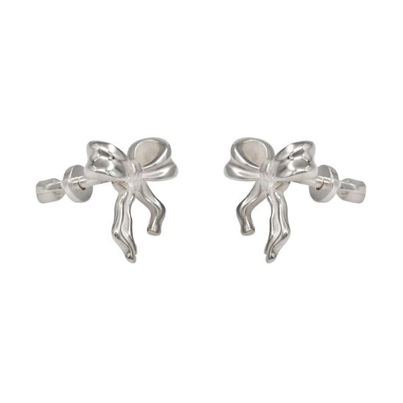 Серьги-пусеты Бантик асимметричный из серебра 925 пробы, вид 2