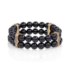 Всевидящее Око - двойной браслет с шармами из бронзы с черным кварцем 8 мм