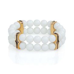 Всевидящее Око - двойной браслет с шармами из бронзы с белой керамикой 8 мм