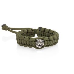 Браслет с шармом Тигр из мельхиора - зеленый паракорд