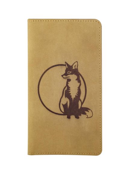 Фото функционального высокого кошелька Лиса из коричневого нубука, вид фасад.