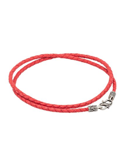 Гайтан кожаный красный 3 мм из мельхиора, вид в сложенном виде сзади