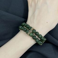 Браслет Всевидящее Око из Бронзы Двойной с нефритом 8 мм