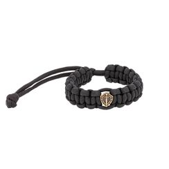 Браслет с шармом Щит и меч из бронзы - чёрный паракорд