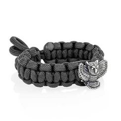 Браслет из чёрного паракорда с шармом Сова из серебра 925