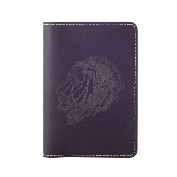 Обложка для паспорта Лев синего цвета на белом фоне.