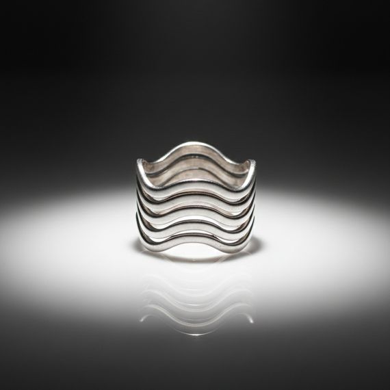 Кольцо Волна из серебра 925 пробы, живое фото 5