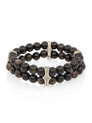 Браслет двойной из обсидиана 8 мм с шармом Всевидящее око из мельхиора
