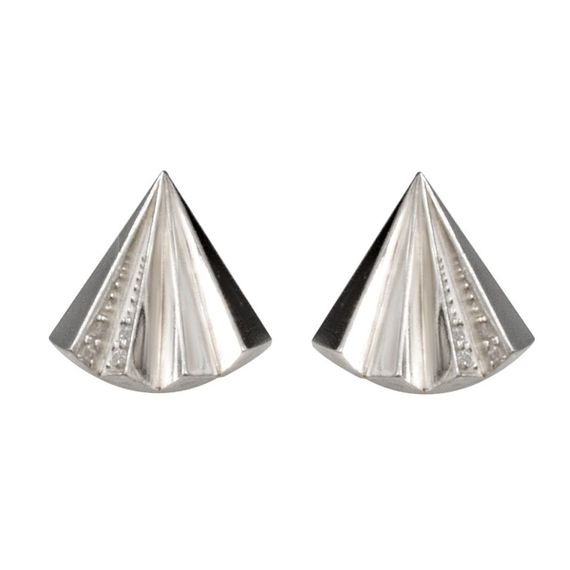 Серьги-пусеты Веер из серебра 925 пробы с фианитами, фото на белом фоне 1