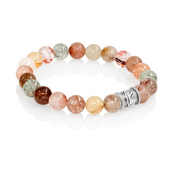 Браслет Денежный импульс из натурального кварца волосатика с руной Феху из серебра 925, вид 2