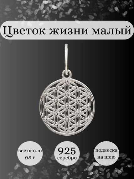 Фото подвески Цветок жизни малый из серебра, инфографика.