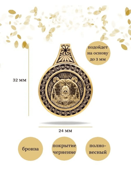 Подвеска Велес Медведь малый из бронзы, Инфографика Размеры