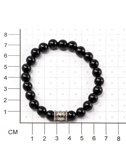 Изображение браслета из черного кварца с руной Альгиз на размерной сетке.