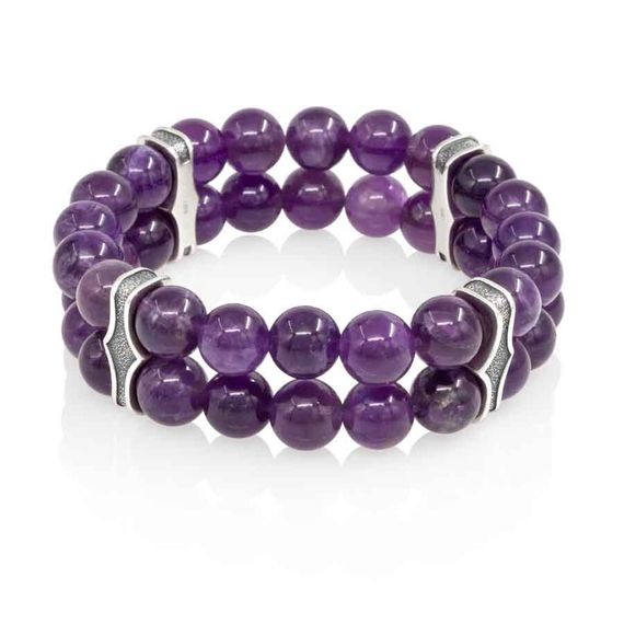 Двойной браслет из аметиста 8 мм с шармами из серебра, вид 2