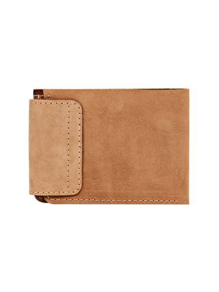 Фото компактного портмоне Всевидящее Око из светло-коричневого нубука, вид сзади.