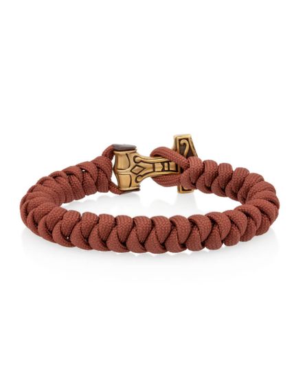 Браслет из красно-коричневого паракорда с шармом Молот тора Bayer из бронзы, вид сзади