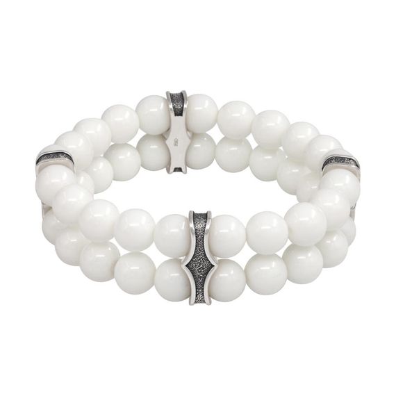 Двойной браслет из керамических бусин 8 мм с шармами из мельхиора, фото 1