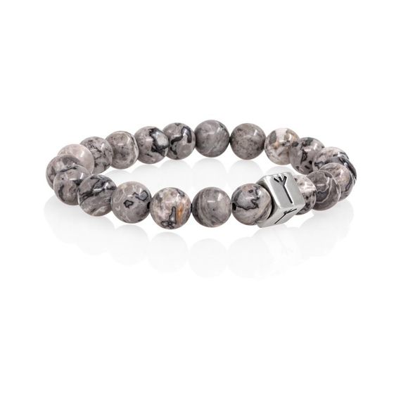 Браслет Защита и уверенность из натуральной серой яшмы с руной Альгиз в форме куба из серебра 925, вид 2