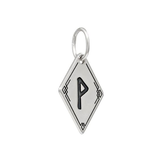 Подвеска Руна Вуньо - кулон из серебра 925, вид спереди полубоком