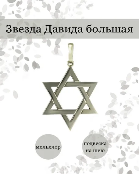 Подвеска Звезда Давида большая из мельхиора, фото с инфографикой