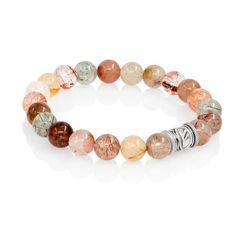 Браслет Денежный импульс из натурального кварца волосатика с руной Феху из мельхиора