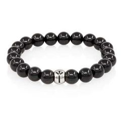 Браслет из натурального чёрного кварца с руной Альгиз из серебра 925 пробы - Защищённость